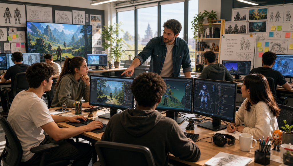 Une équipe qui travaille sur un projet de jeu vidéo